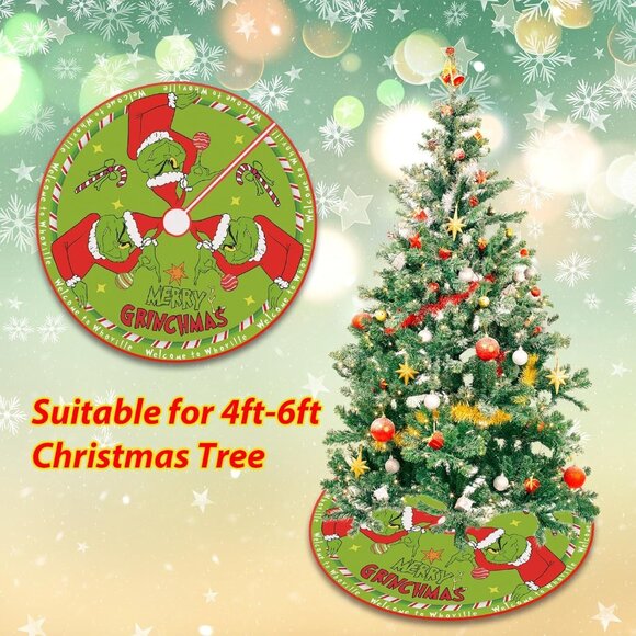 48" Christmas Tree Skirt – Large Holiday Decor for 6–8 Ft Trees, Green Xmas - Picture 6 of 6